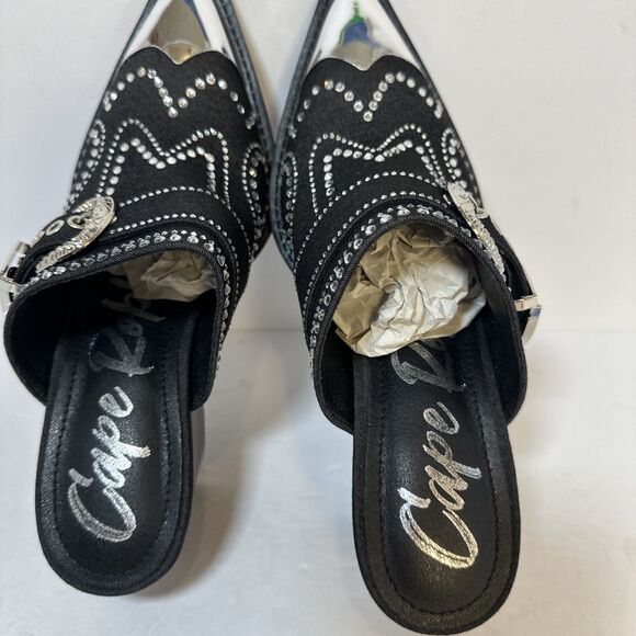 CAPE ROBBIN Women's Black Viv Rhinestone Denim Buckle Pointed-Toe Heels SZ 8 - Picture 10 of 16